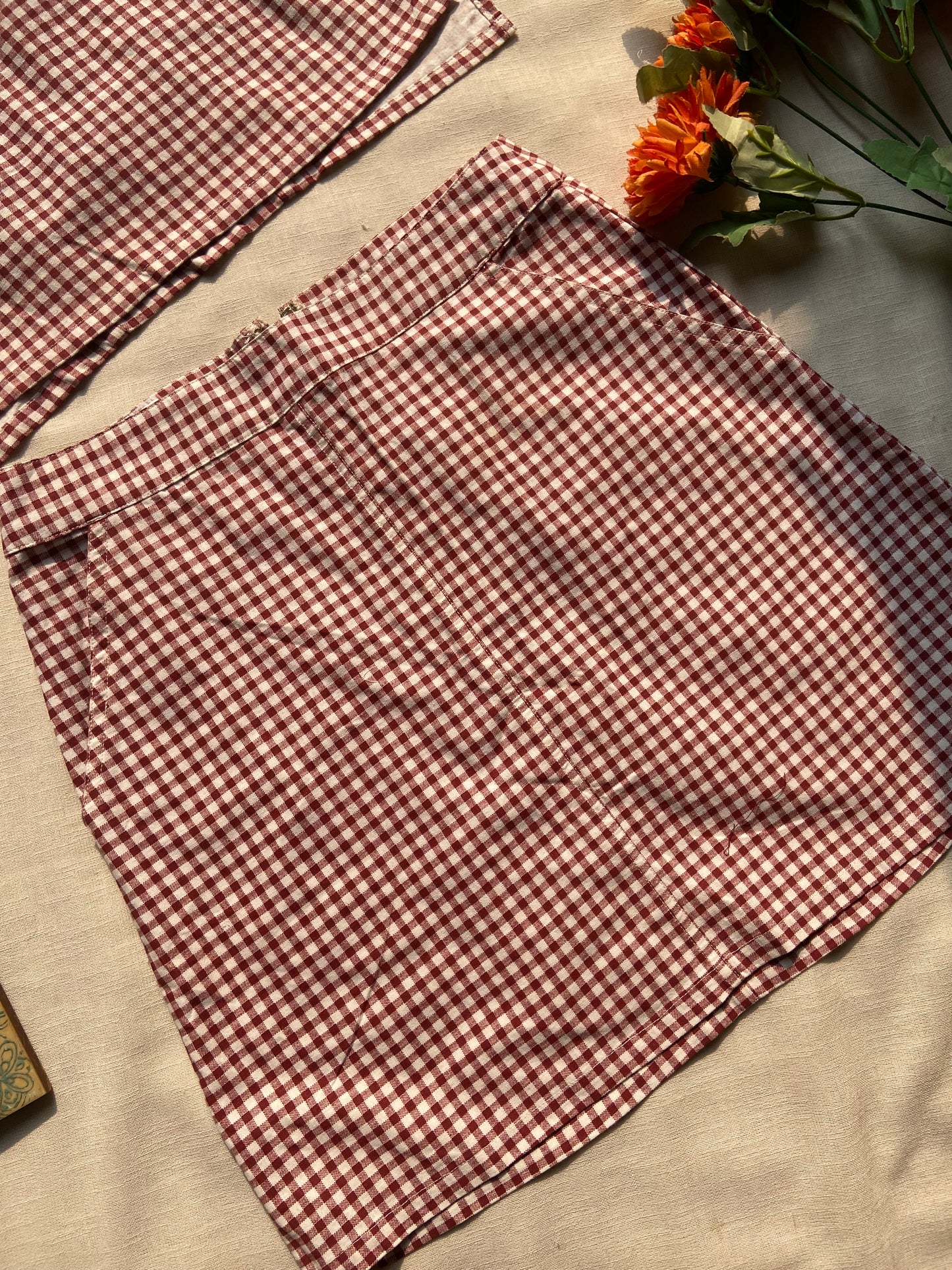 Women’s Red Checkered Crop Top & Skirt Co-ord Set