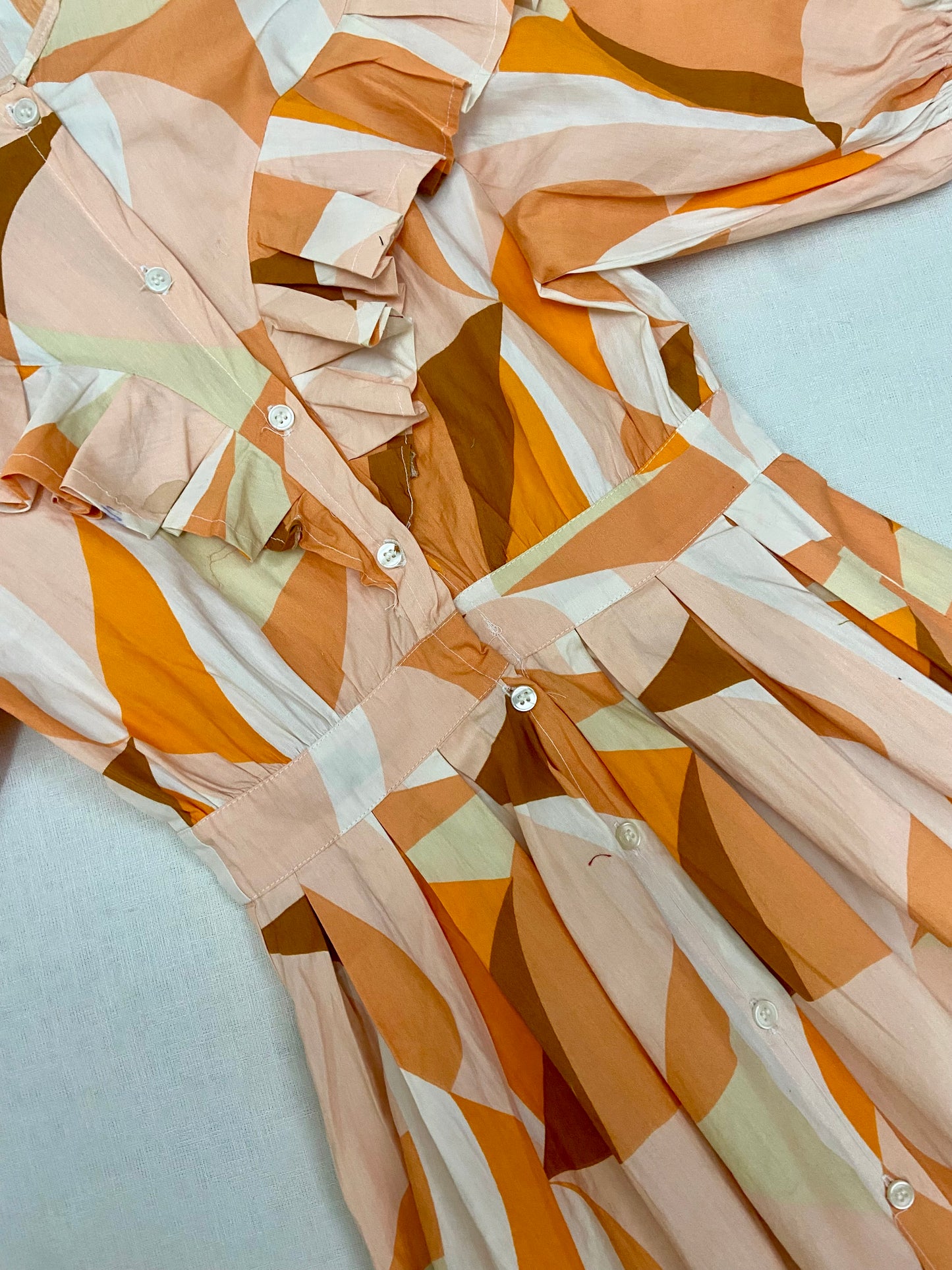 Women’s Multicolor Geometric Print Midi Dress with Ruffle Detail