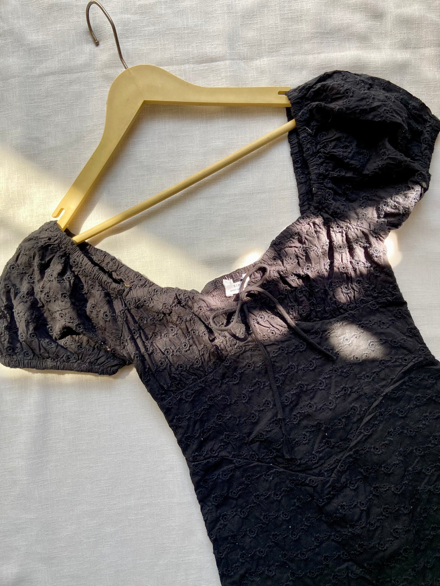 Black Lace Puff Sleeve Mini Dress