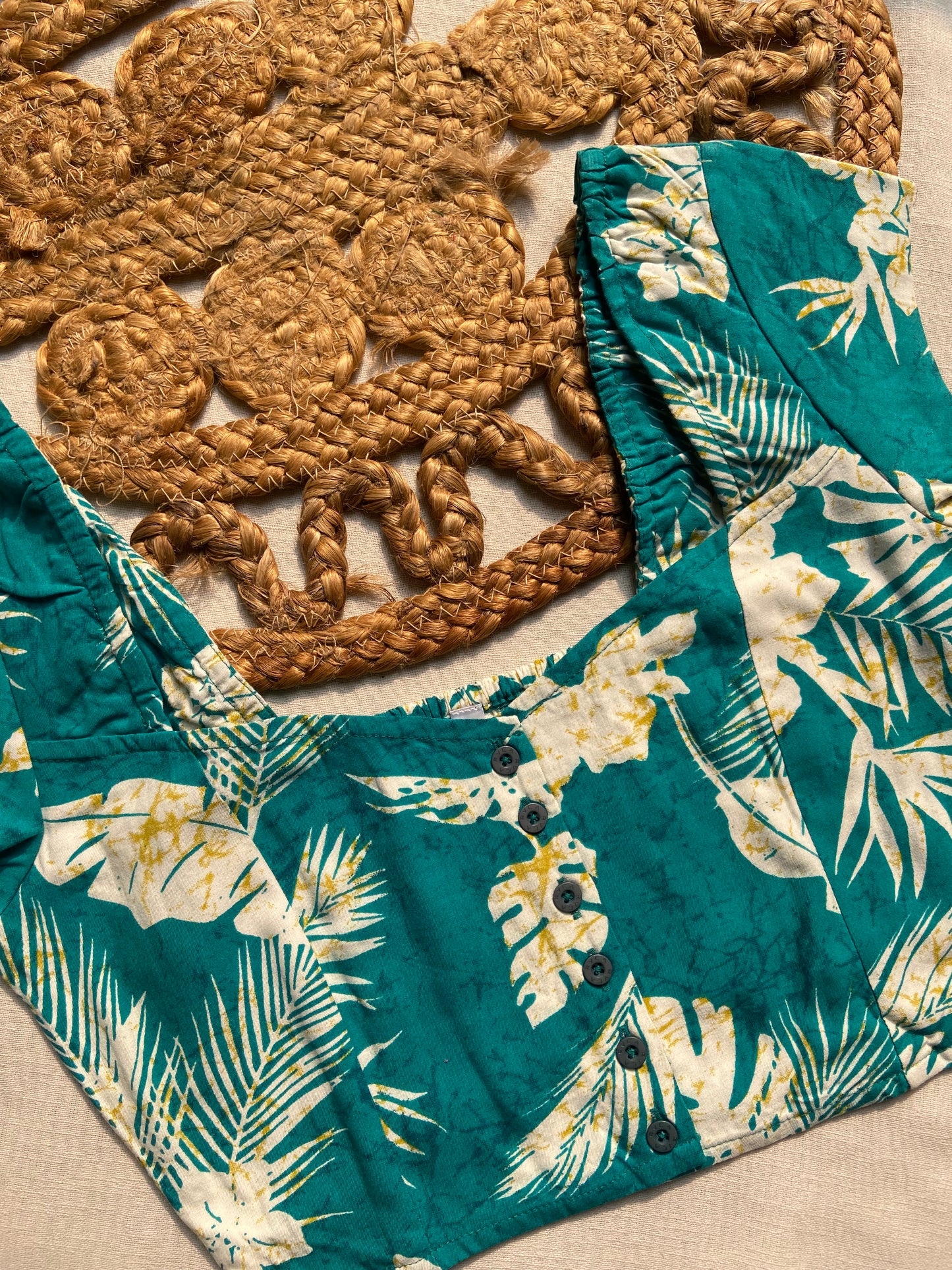 Tropical Green Floral Cotton Blouse for Women