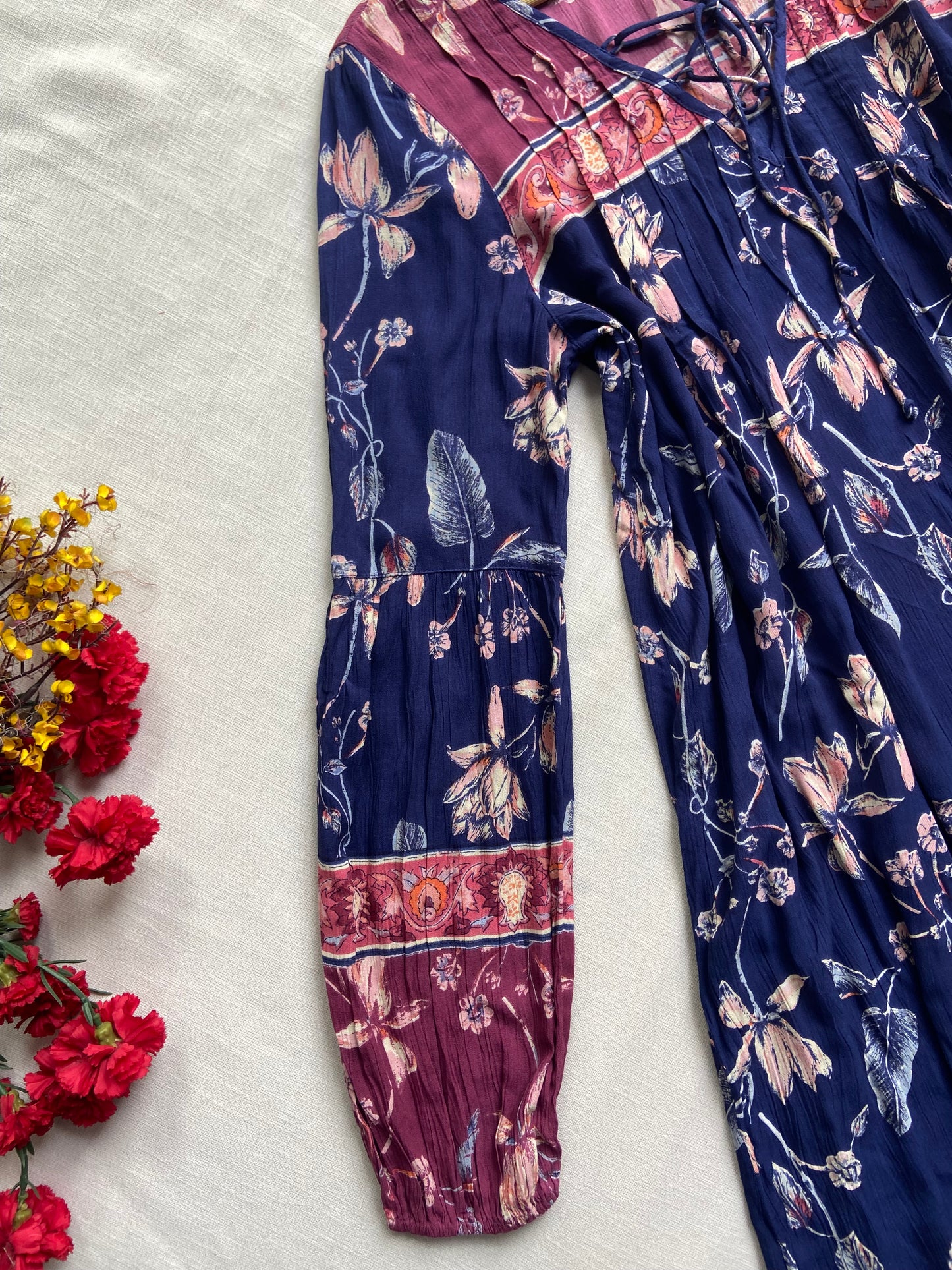 Blue Boho Full Sleeve Midi Dress