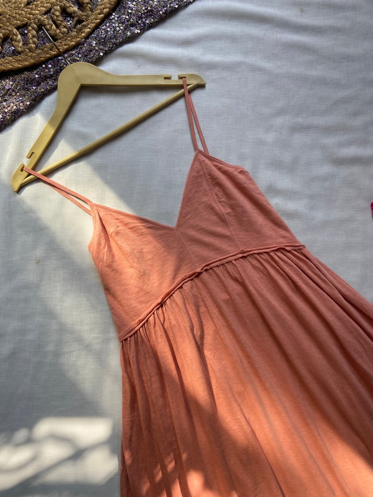 Women's Peach Spaghetti Strap Tiered Maxi Dress