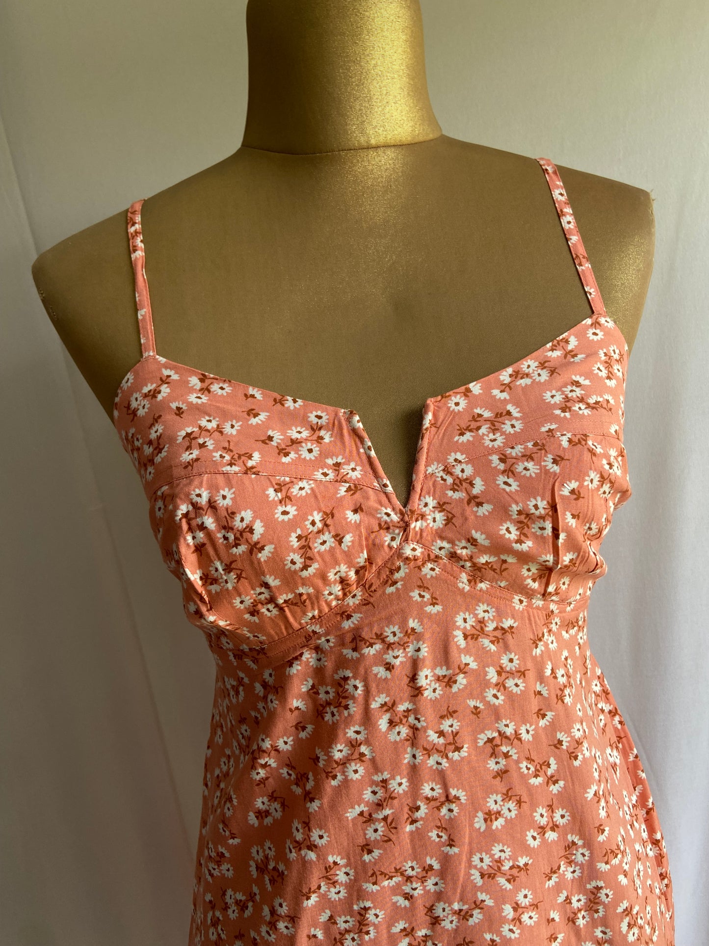 Peach Floral Spaghetti Strap Mini Dress with Sweetheart Neckline