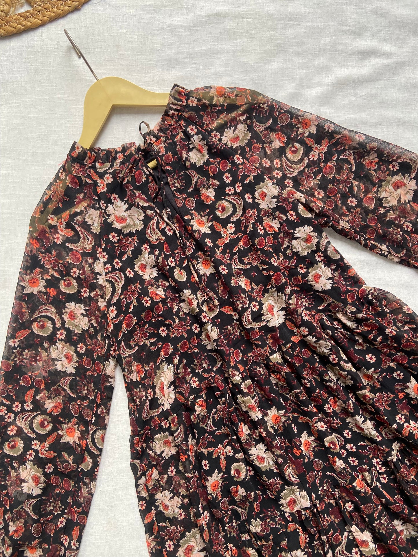 Black Floral Boho Beach Mini Dress