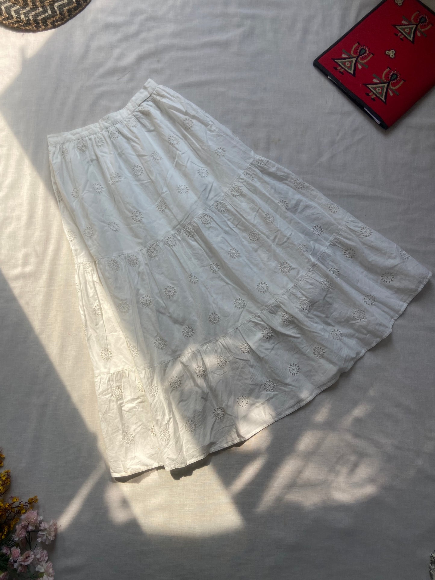 White Embroidered Tiered Skirt