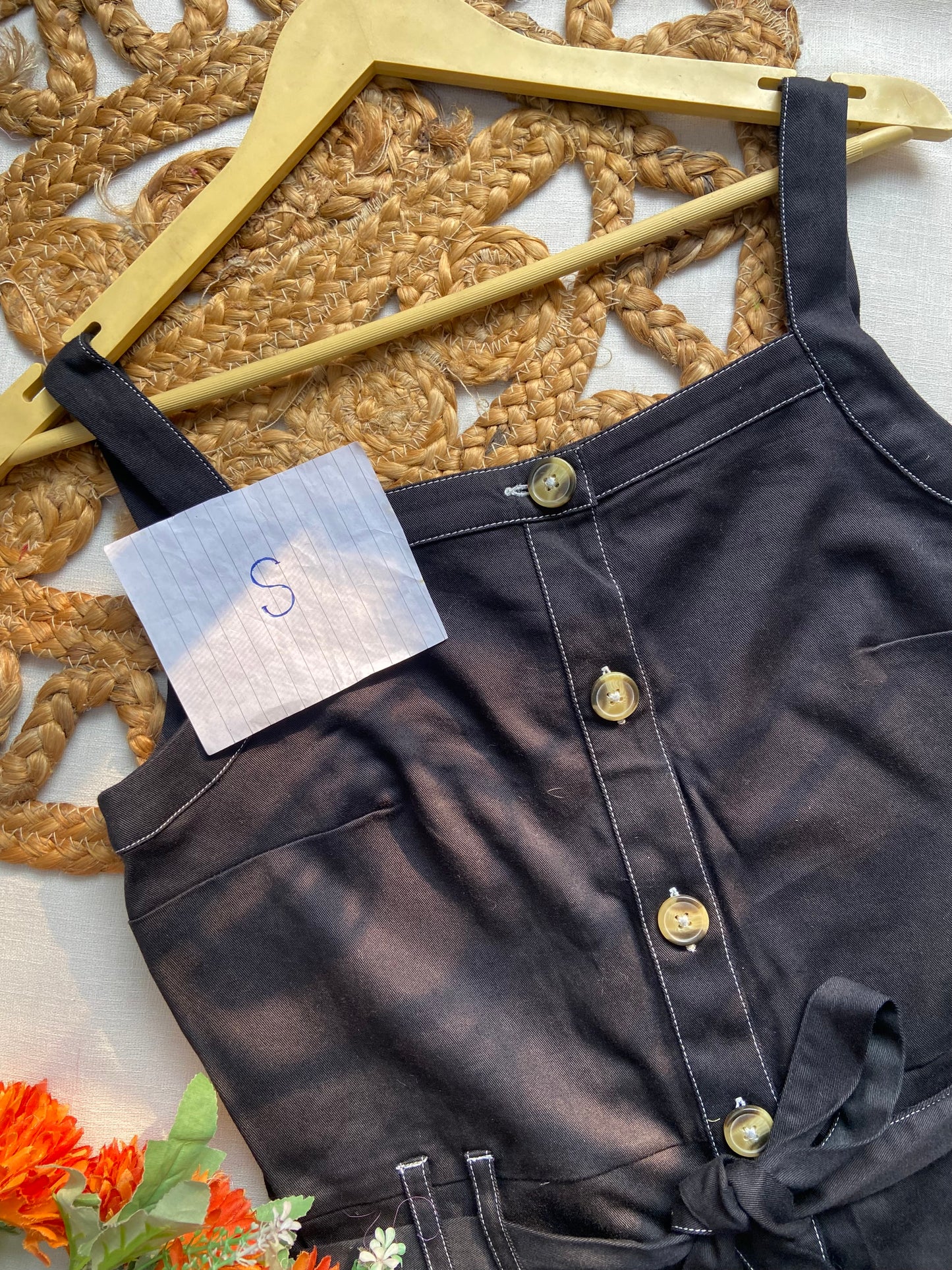 Women’s Black Sleeveless Jumpsuit with Belt & Button Front