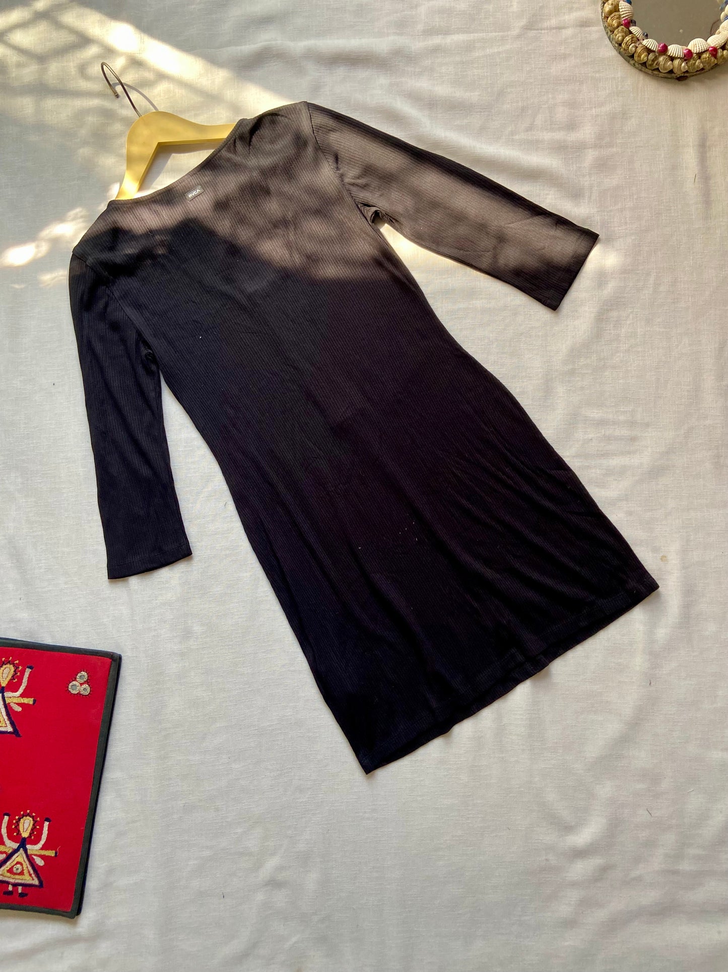 Black Ribbed Button-Front Dress