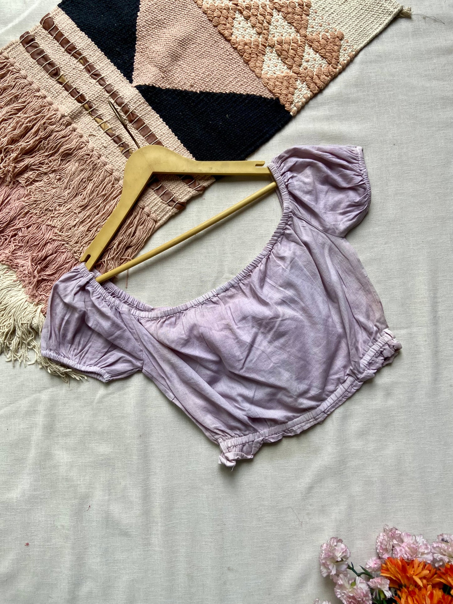 Lilac Front Tie Off-Shoulder Crop Top