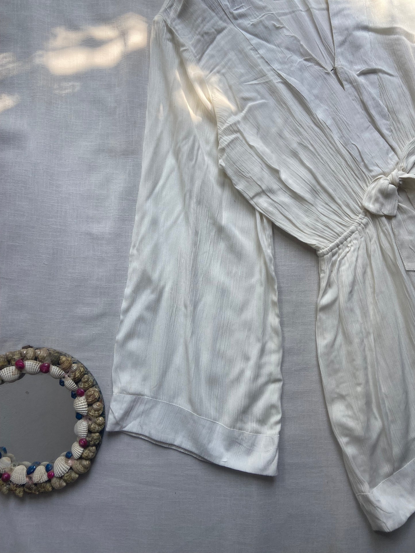 White Satin Flare Sleeve Wrap Romper