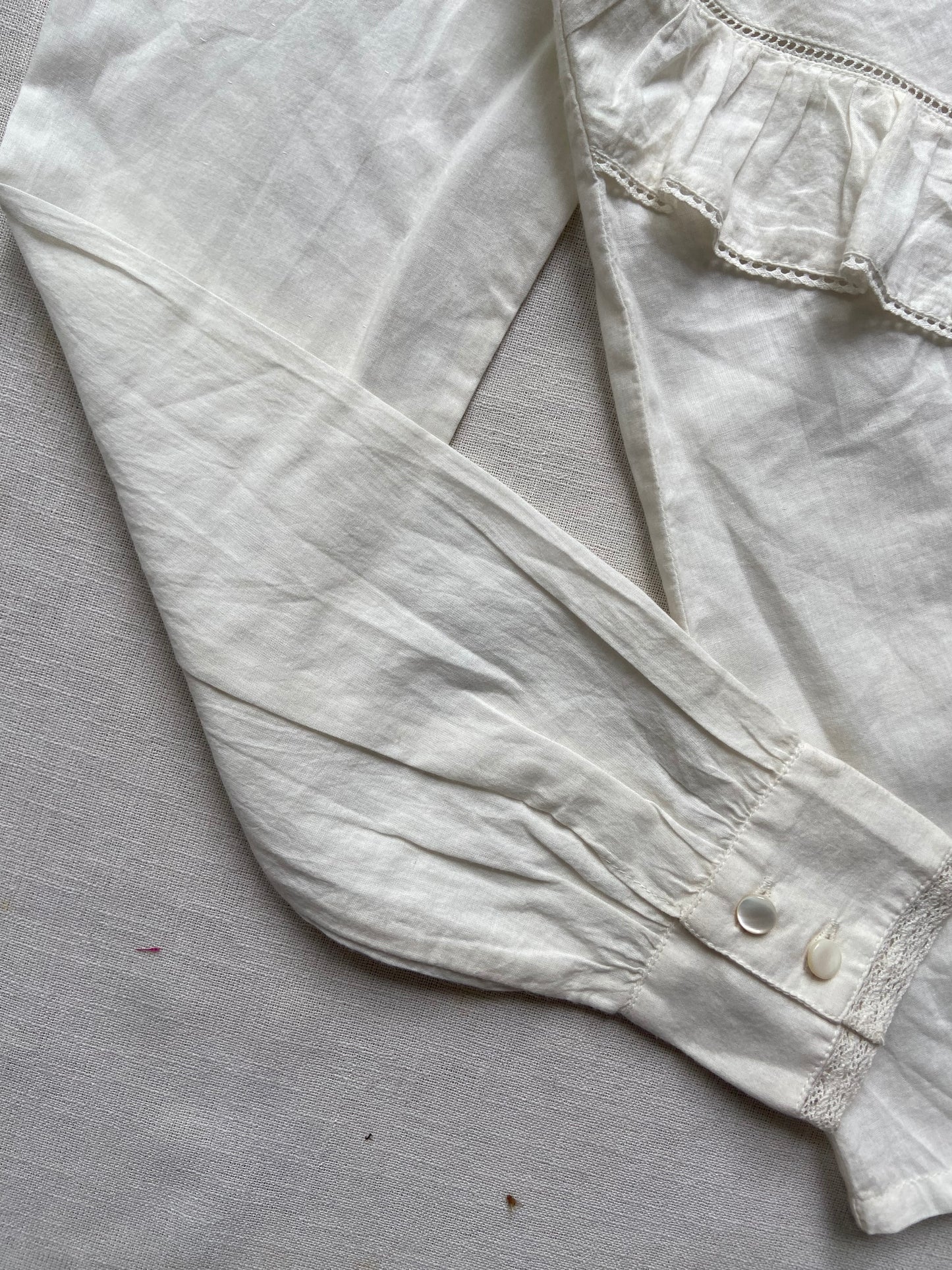 White Ruffled Long Sleeve Shirt with Bow Tie Neck