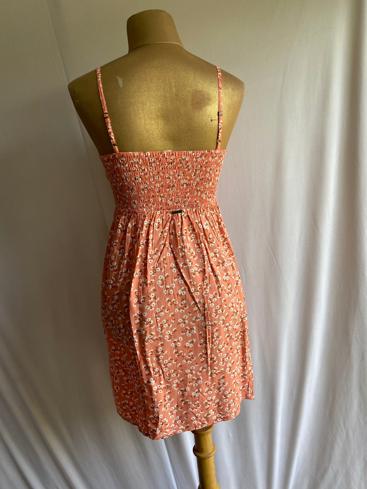 Peach Floral Spaghetti Strap Mini Dress with Sweetheart Neckline