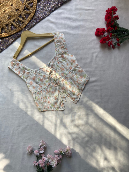 Floral Front-Tie Sleeveless Top – Pastel Peach