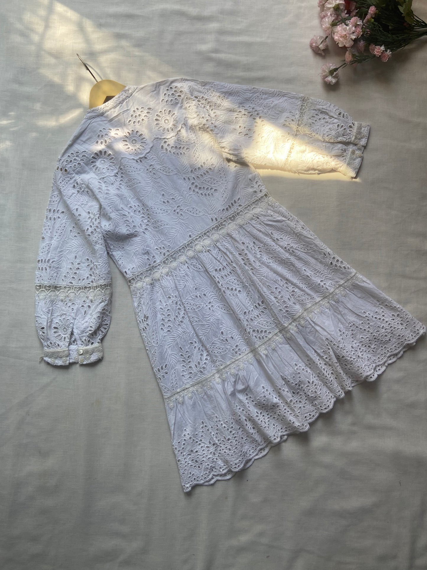 White Cotton Eyelet Embroidered Dress