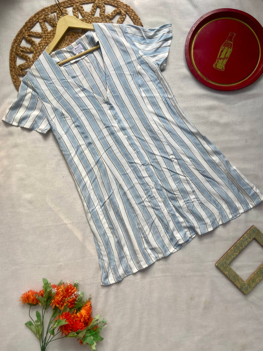 Women’s Blue & White Striped Button Down Tunic Dress
