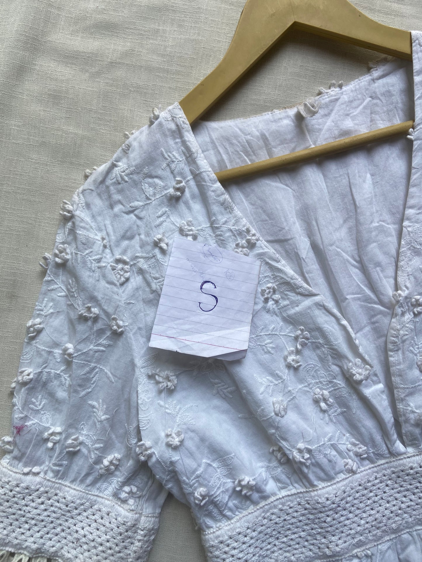 White Embroidered Boho Mini Dress with Crochet Lace Sleeves