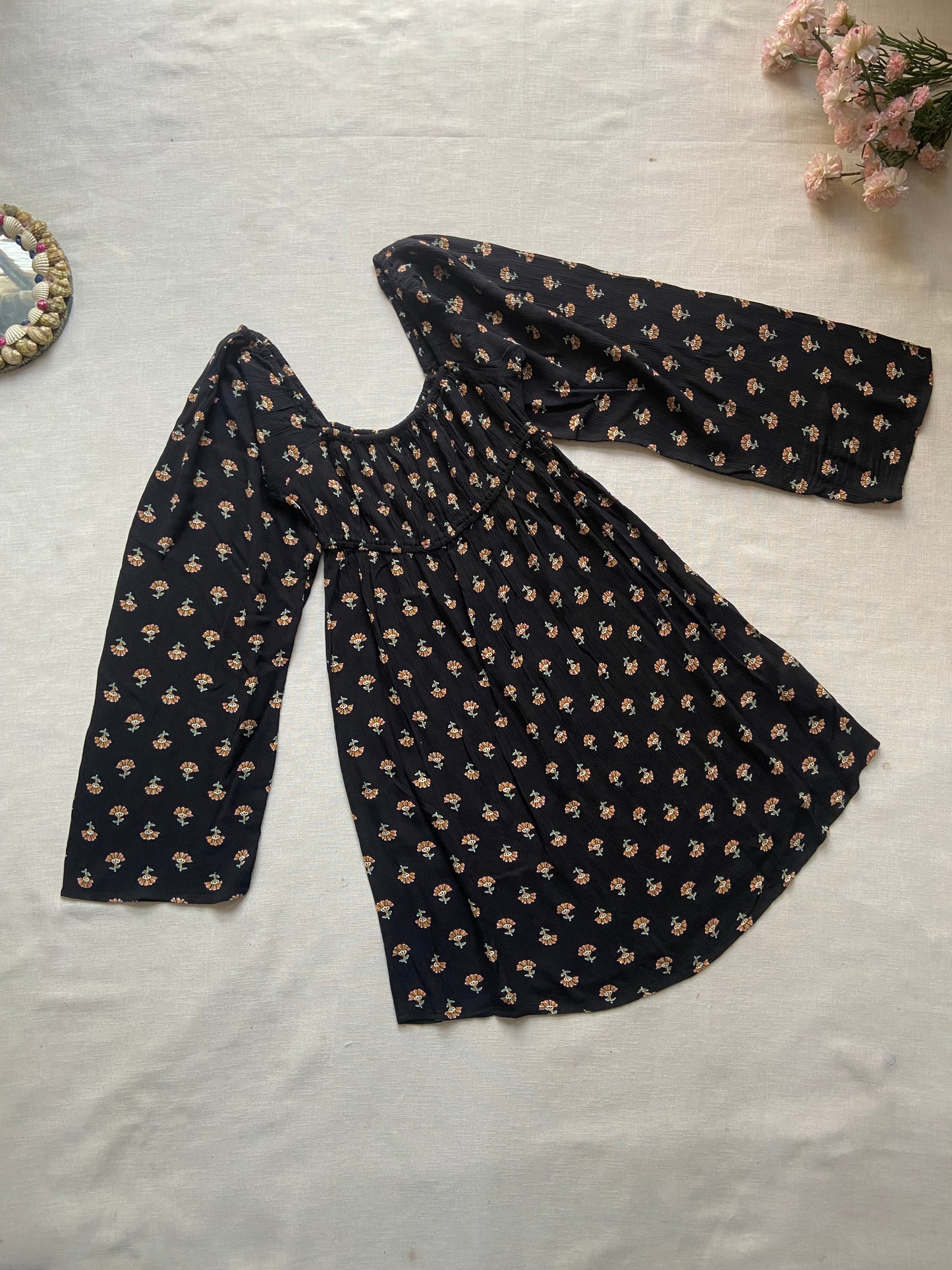 Black Floral Full Sleeve Mini Dress