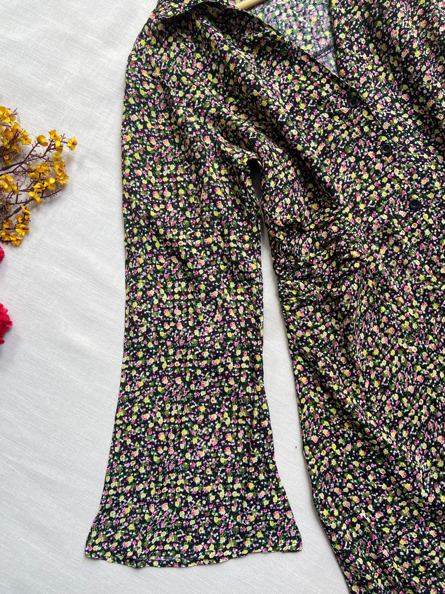 Black Floral Full Sleeve Mini Dress