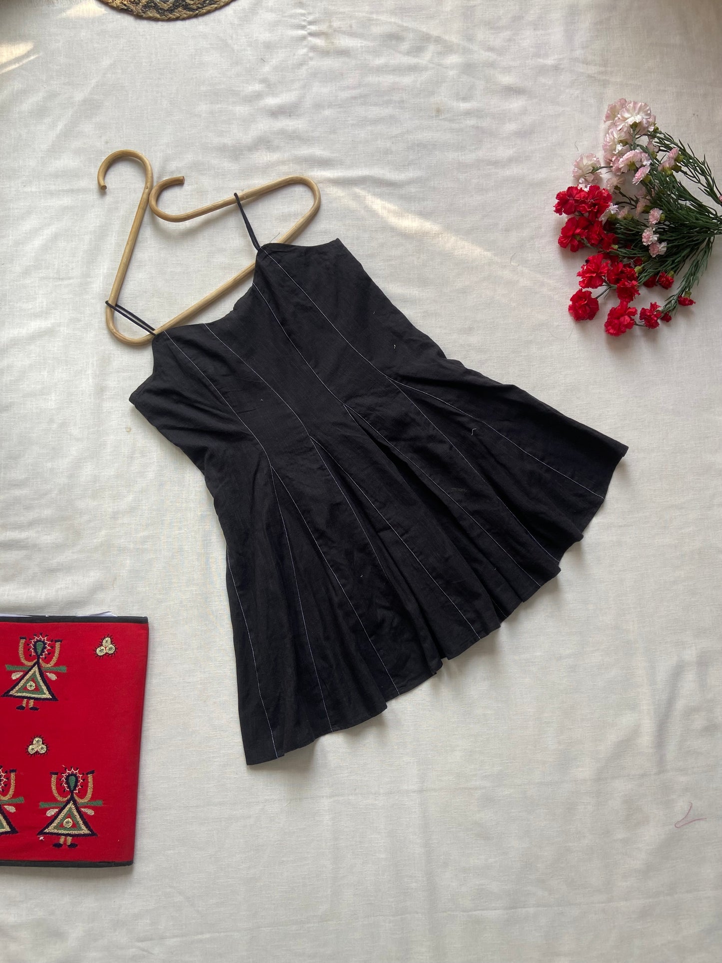 Black Spaghetti Strap A-Line Mini Dress