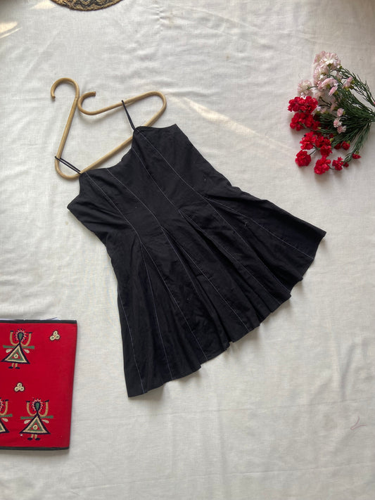 Black Spaghetti Strap A-Line Mini Dress