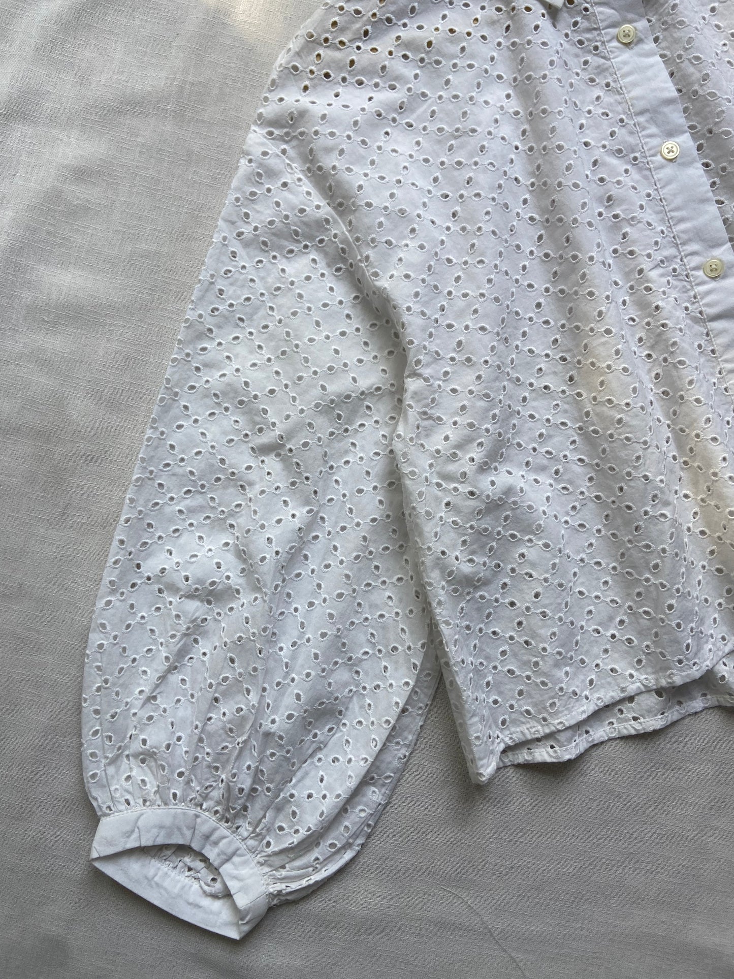Elegant White Eyelet Lace Button-Up Blouse
