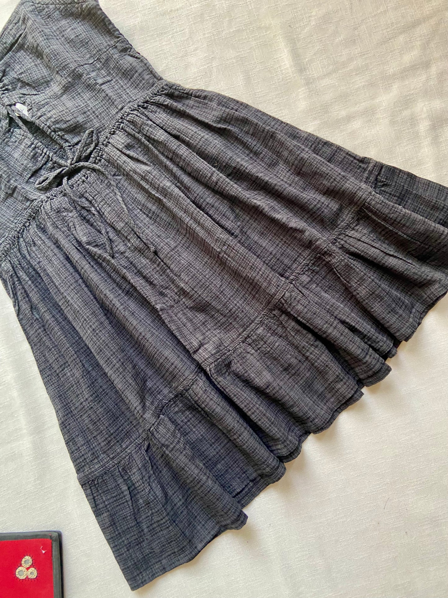 Black Checked Spaghetti Strap Tiered Dress