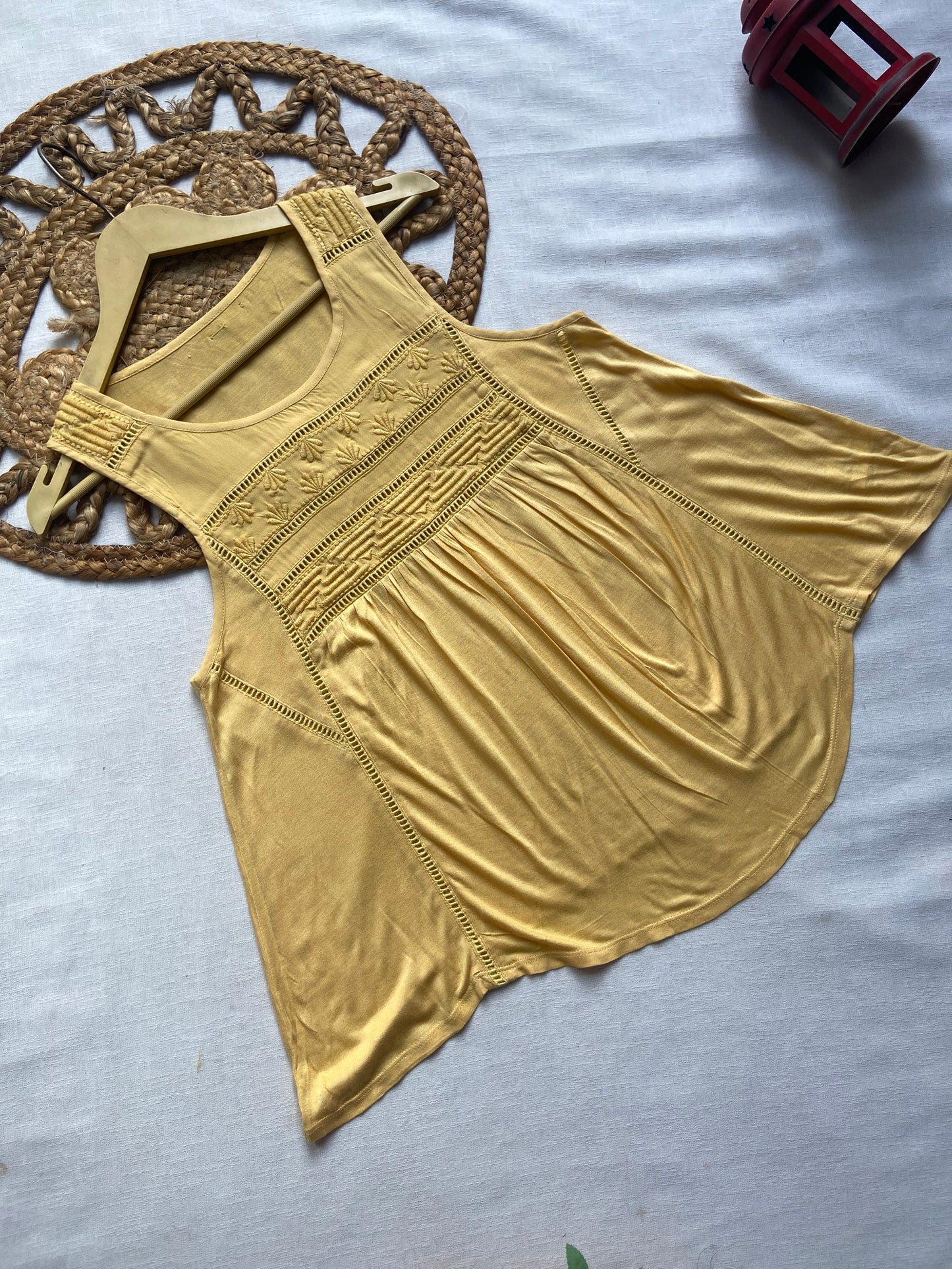 Mustard Yellow Sleeveless Boho Top for Women