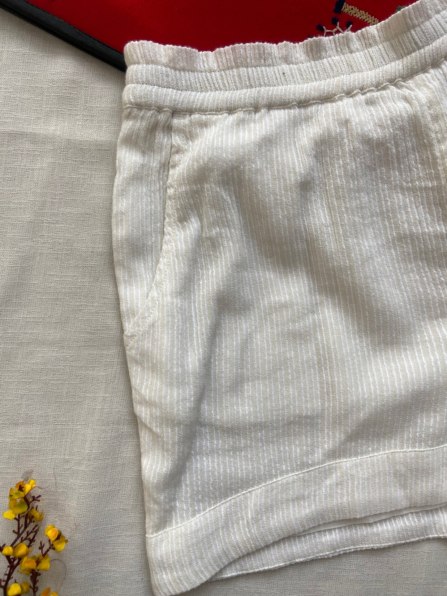 Women's White Ribbed Lounge Shorts with Elastic Waistband