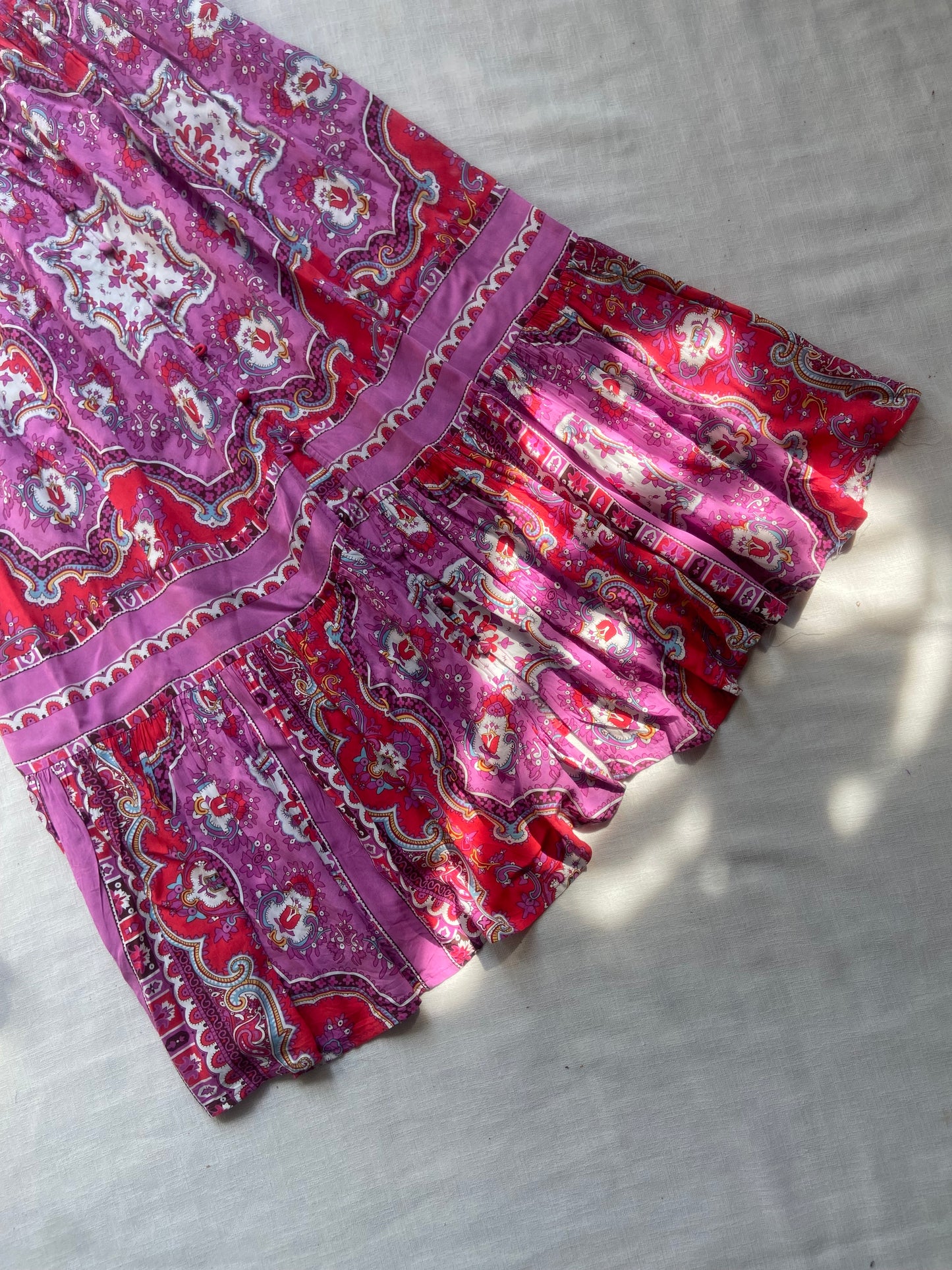 Boho Printed Puff Sleeve Dress – Pink & Red