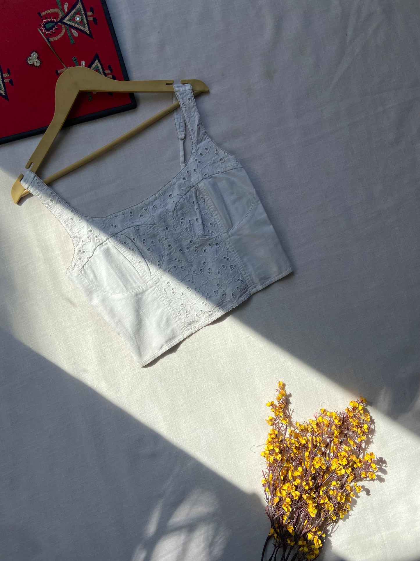 White Cotton Eyelet Embroidered Crop Top