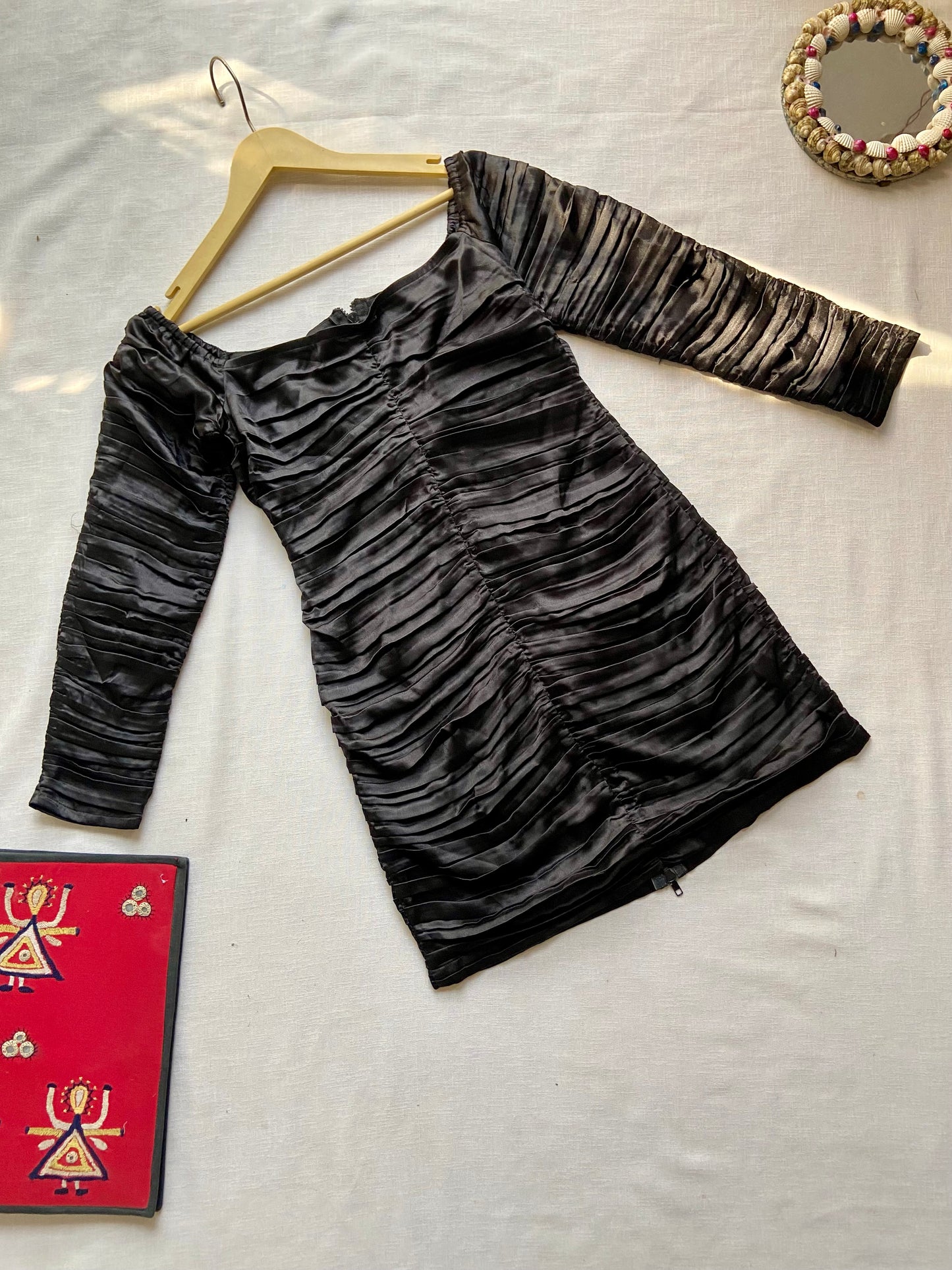 Black Ruched Bodycon Dress with Front Zip