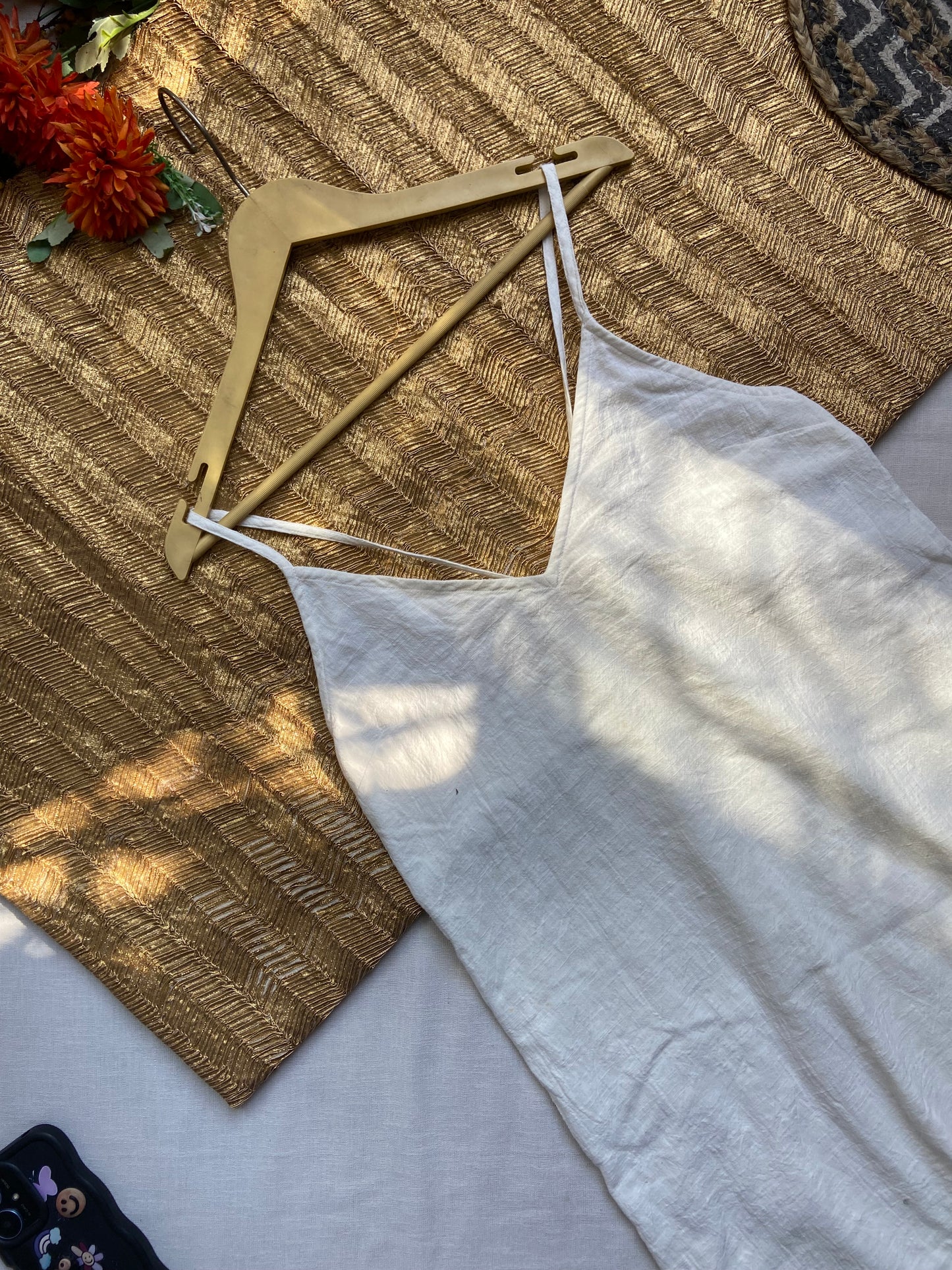 White Linen Spaghetti Strap Slip Dress