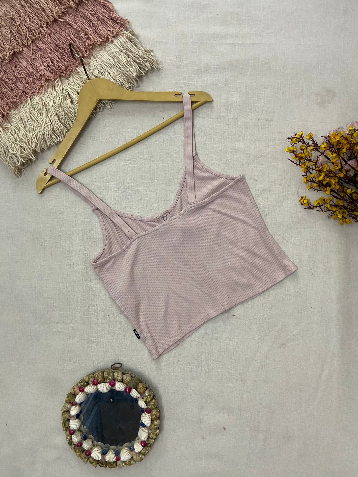 Light Mauve Ribbed Button-Front Crop Top