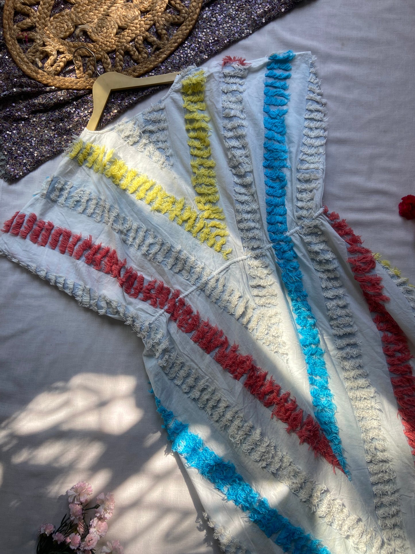 Women's Multicolor Striped Tassel Kaftan Dress