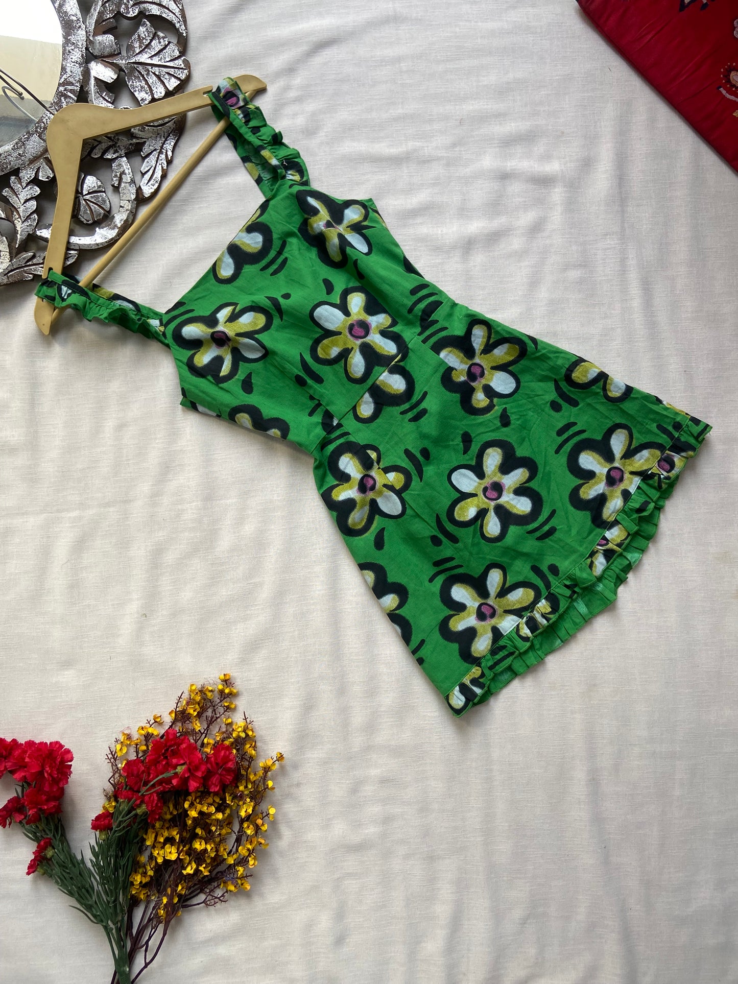 Green Floral Mini Dress