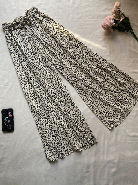 Black And White Floral Flared Pants
