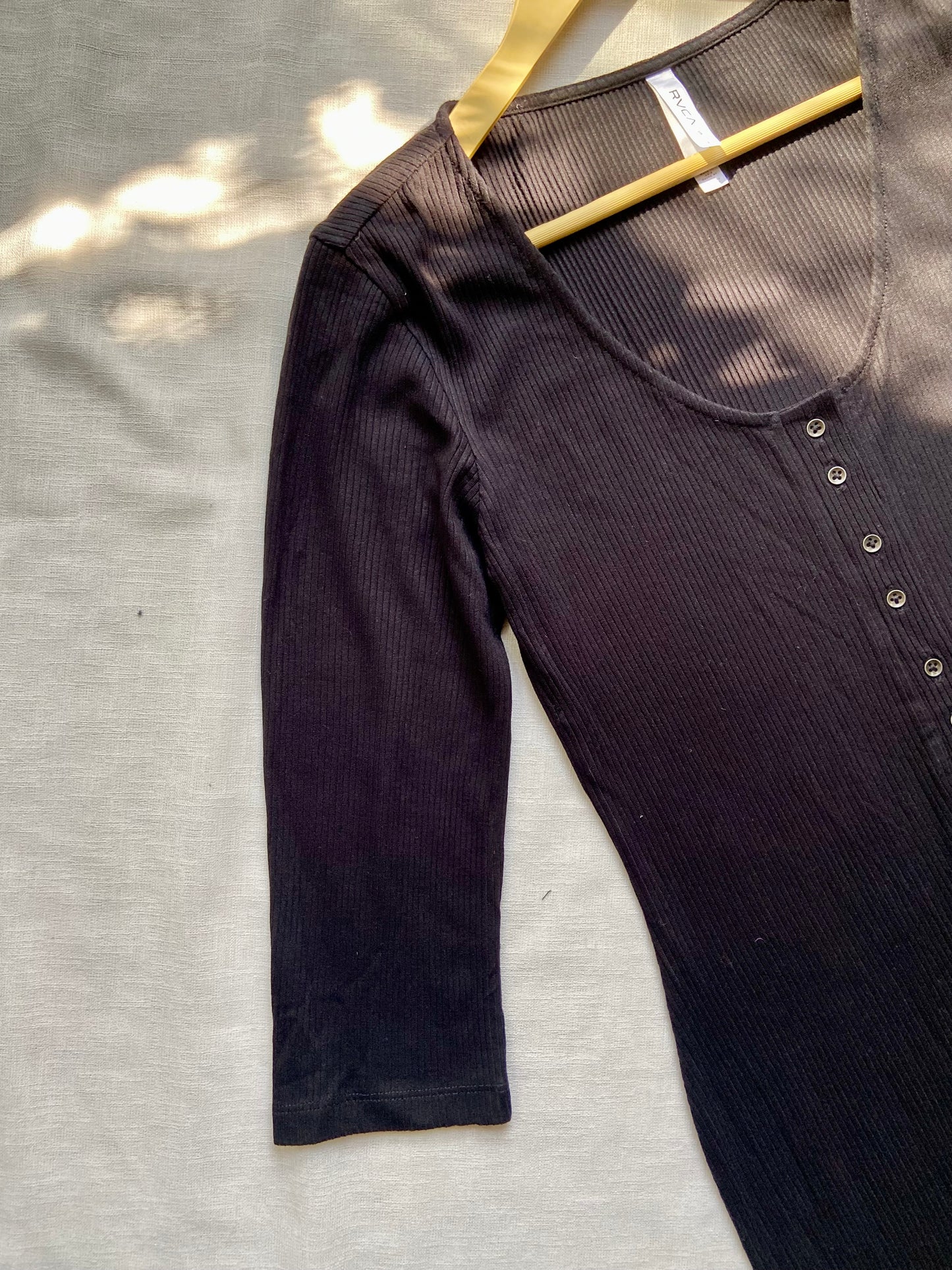 Black Ribbed Button-Front Dress