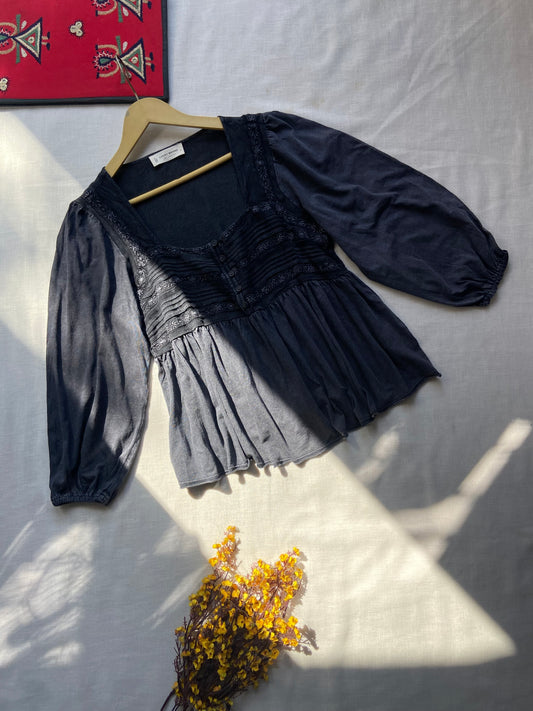 Elegant Black Embroidered Long Sleeve Blouse