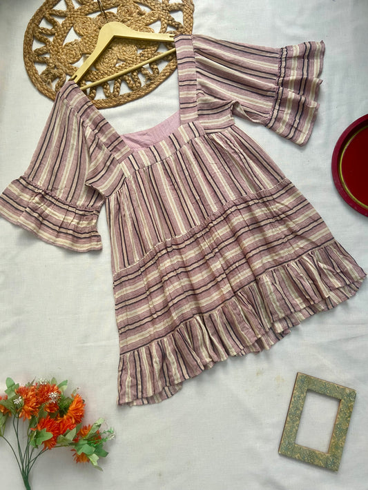 Women’s Striped Flared Sleeve Tunic Top with Ruffle Hem