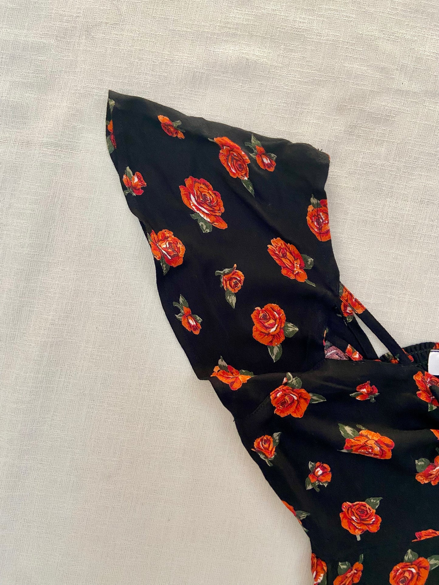 Floral Print Black Romper with Lace-Up Front