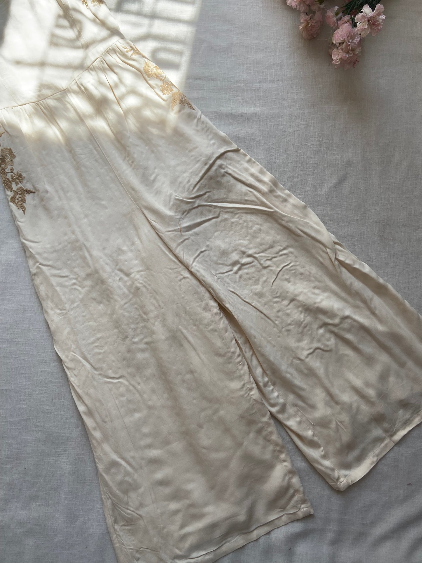 Elegant Beige Embroidered Spaghetti Strap Dress