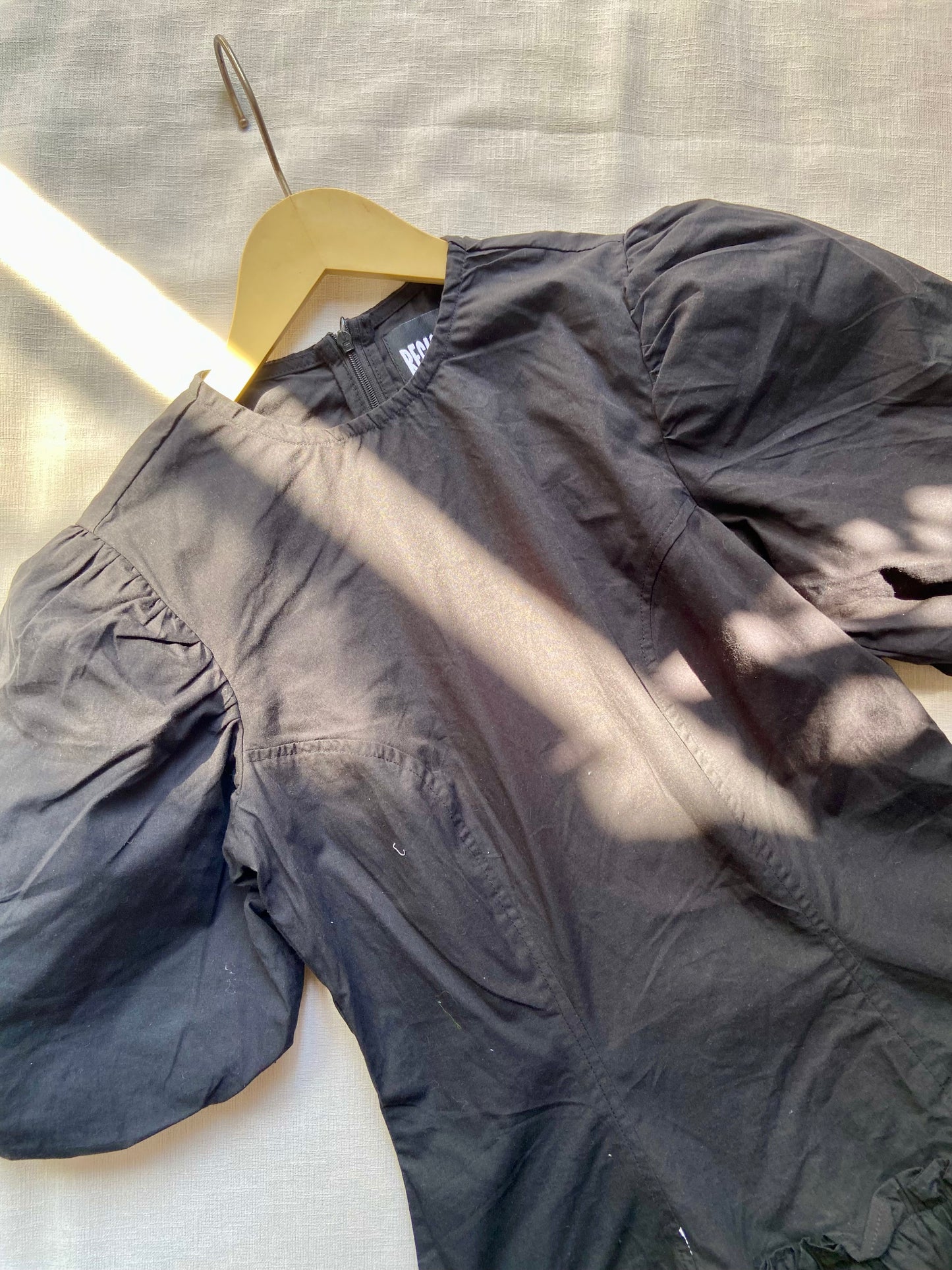 Black Puff Sleeve Ruffle Dress