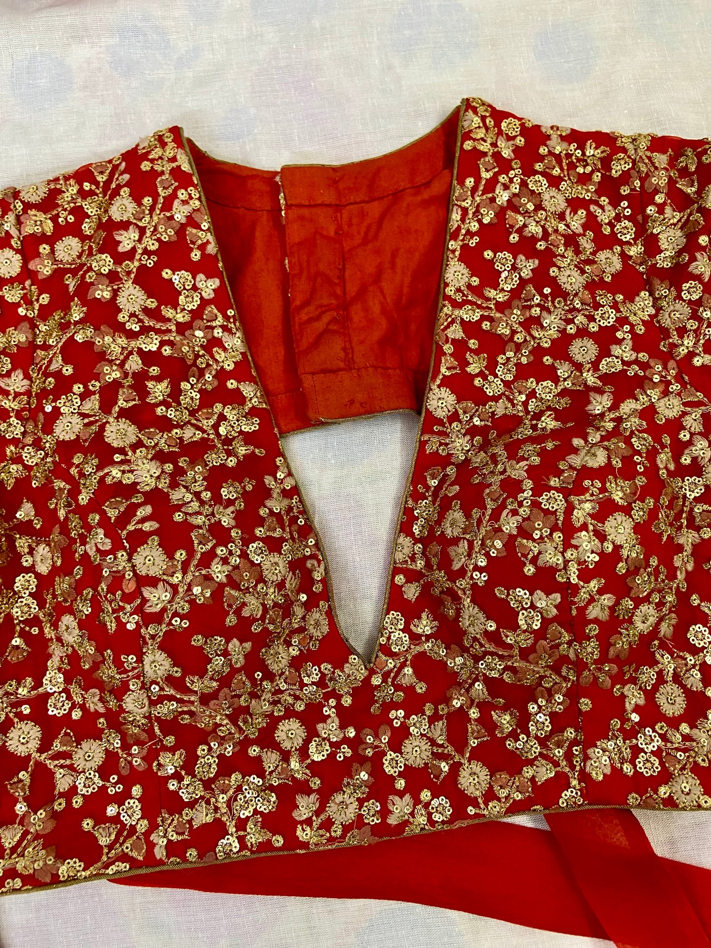 V neck semi backless full sleeve blouse