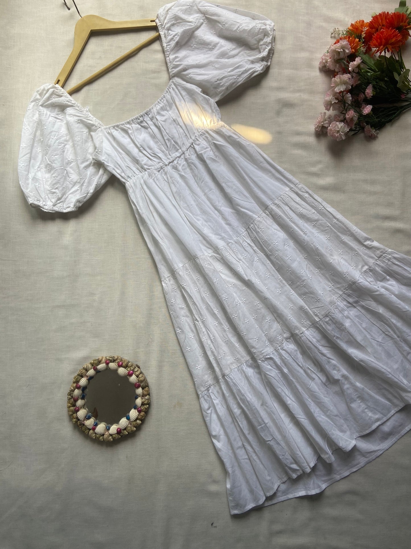 White Puff Sleeve Midi Dress