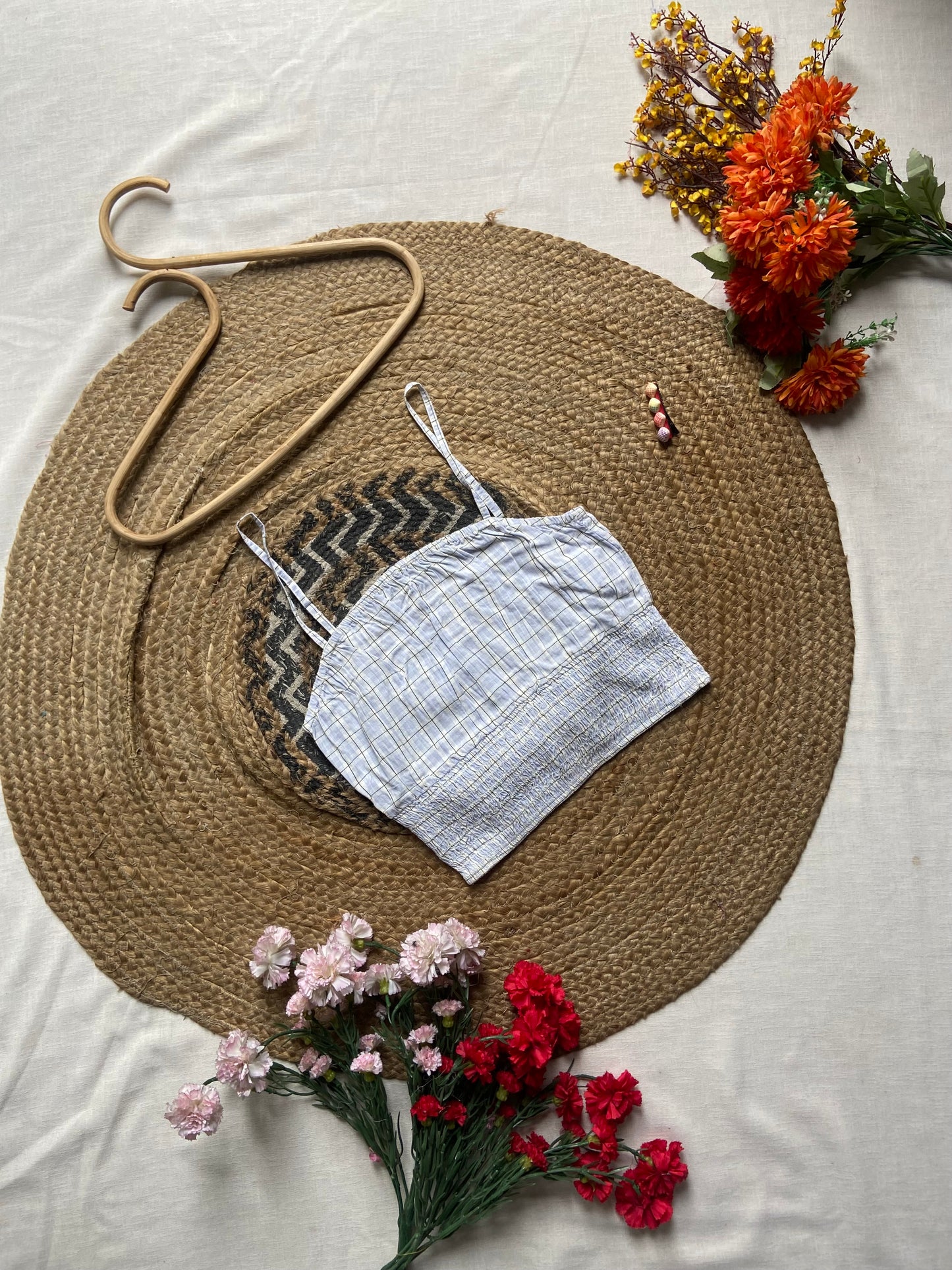 Women's Blue Checkered Spaghetti Strap Crop Top