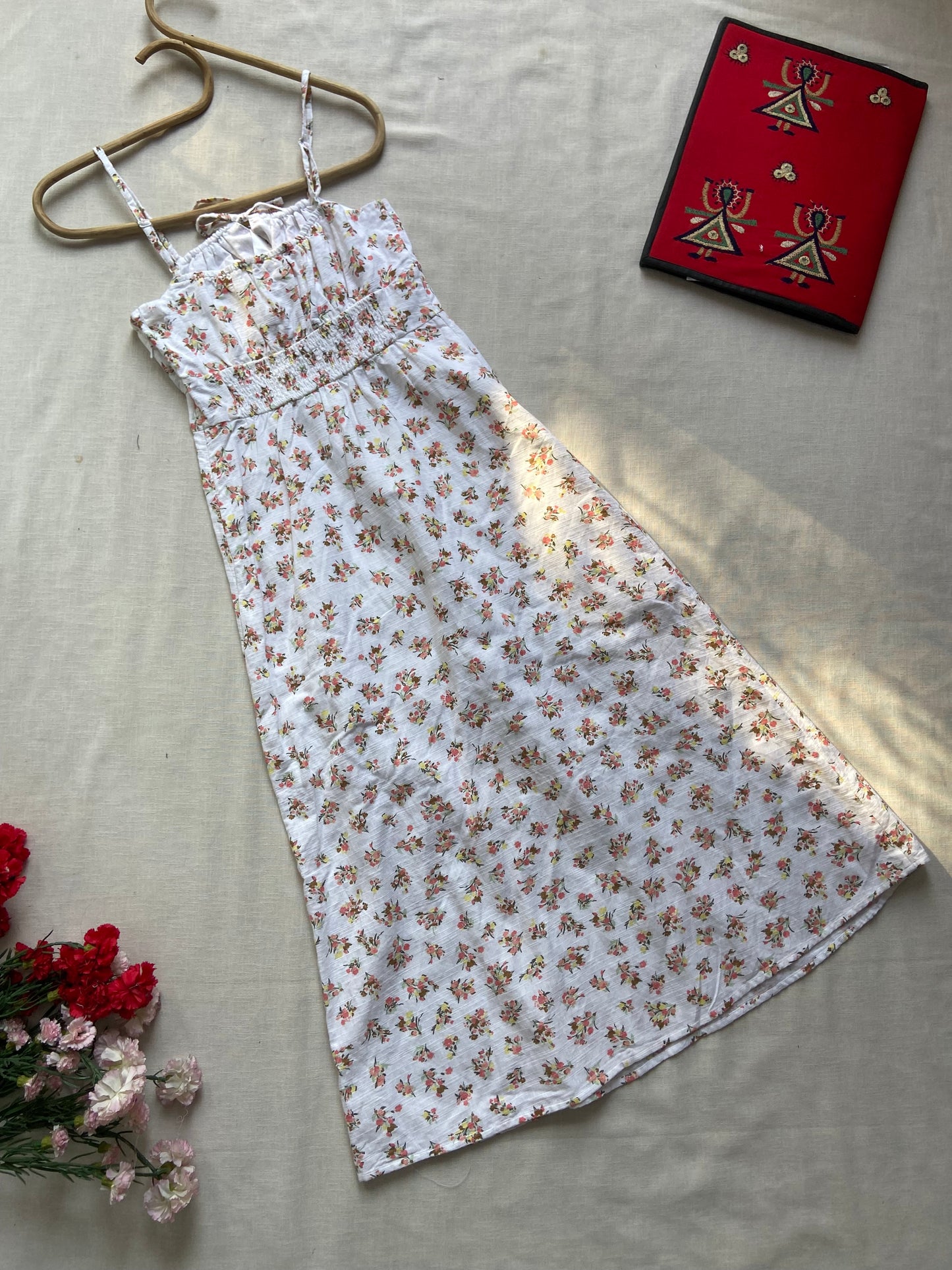 White Floral Print Spaghetti Strap Dress