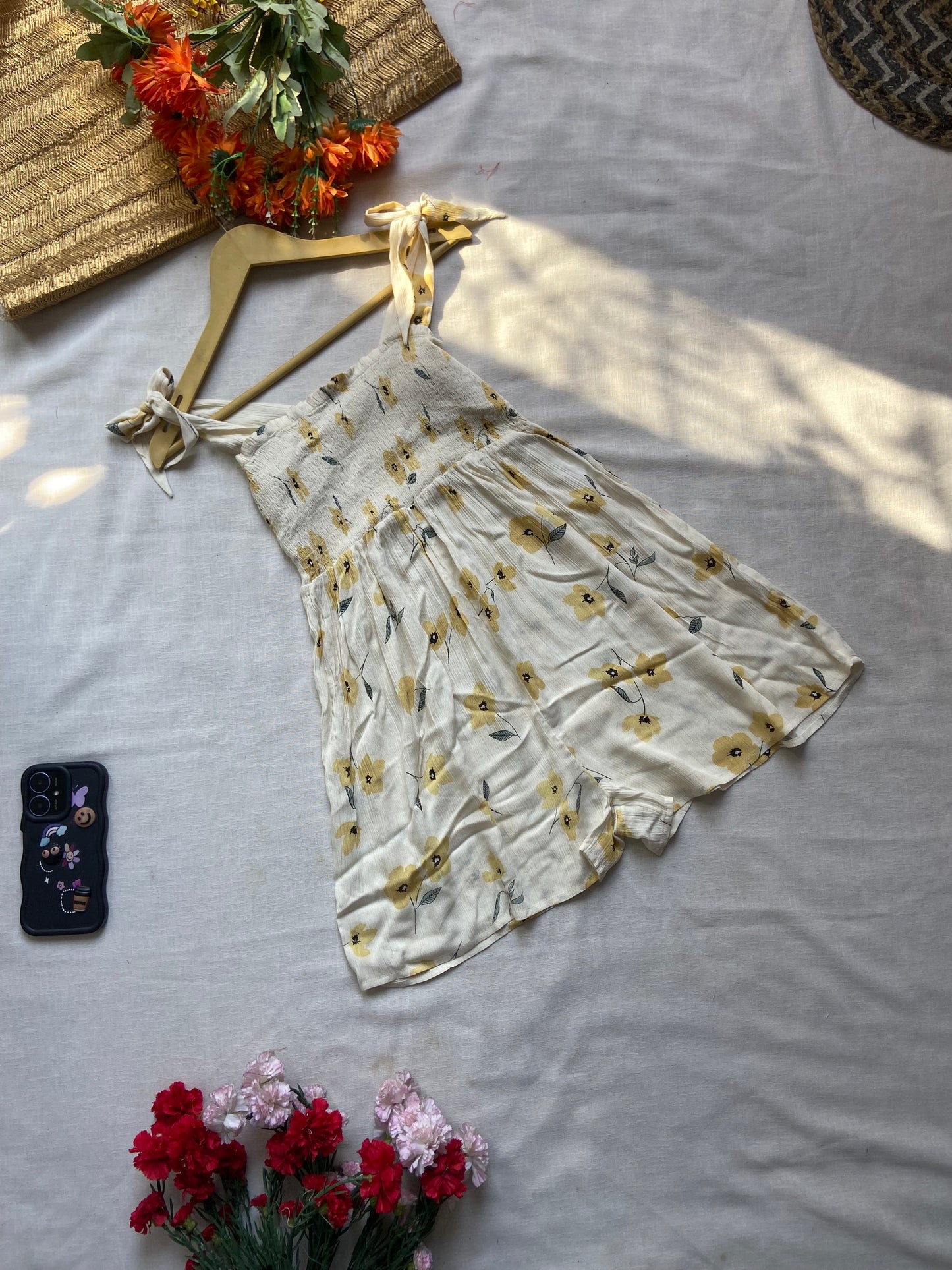 Floral Smocked Dress with Tie-Up Straps