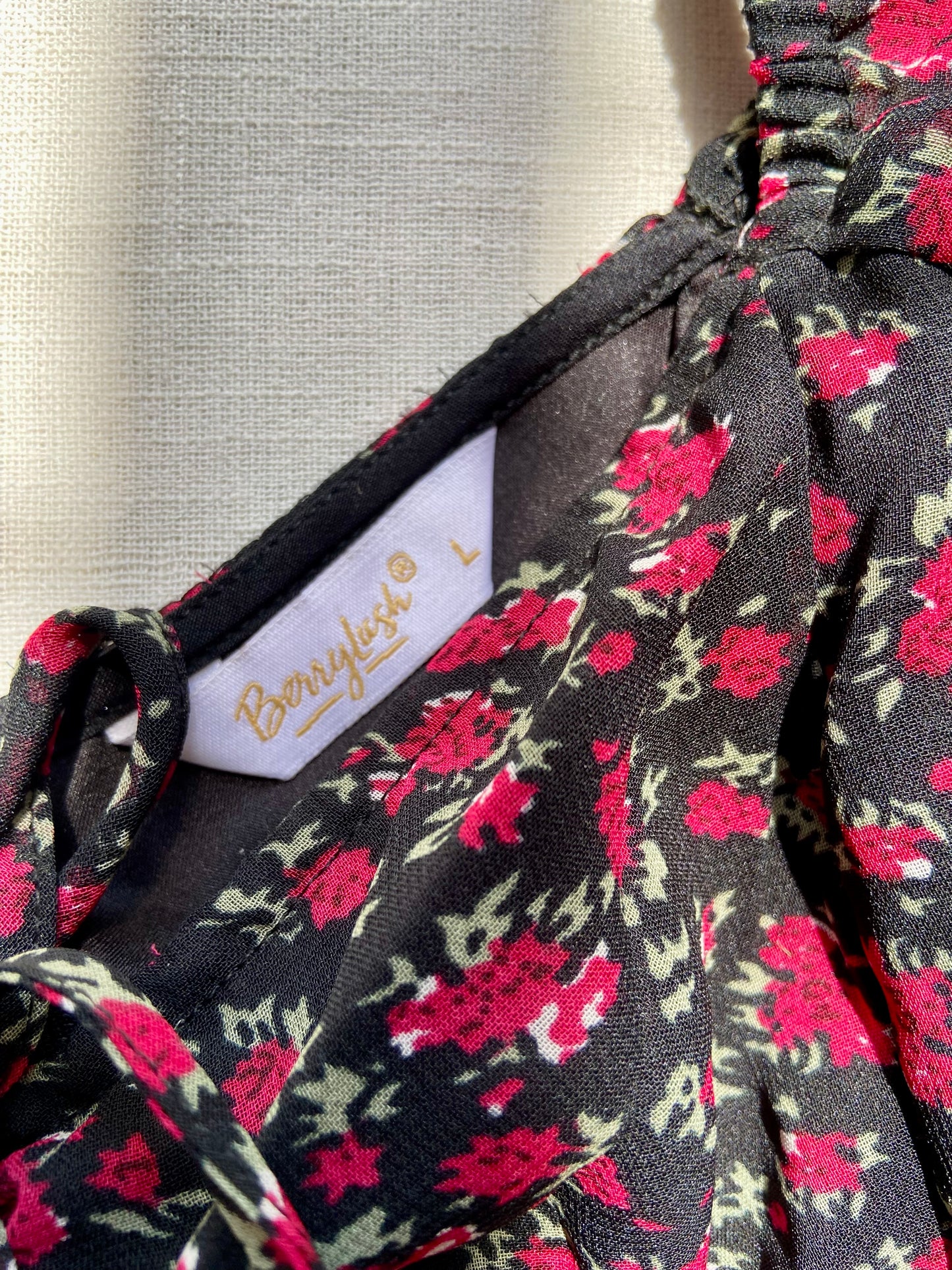 Black Floral Puff Sleeve Midi Dress