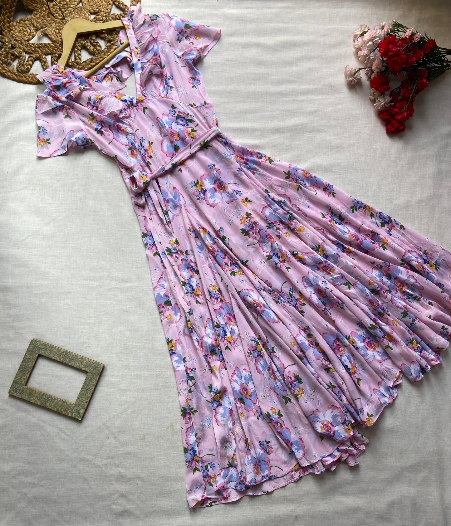 Pink And Blue Floral Dress