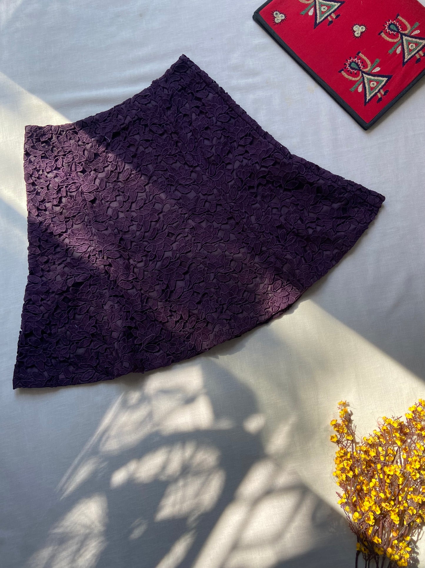 Purple Floral Lace Mini Skirt