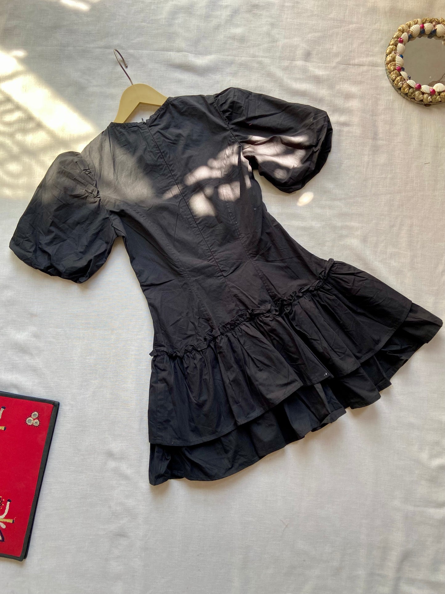 Black Puff Sleeve Ruffle Dress